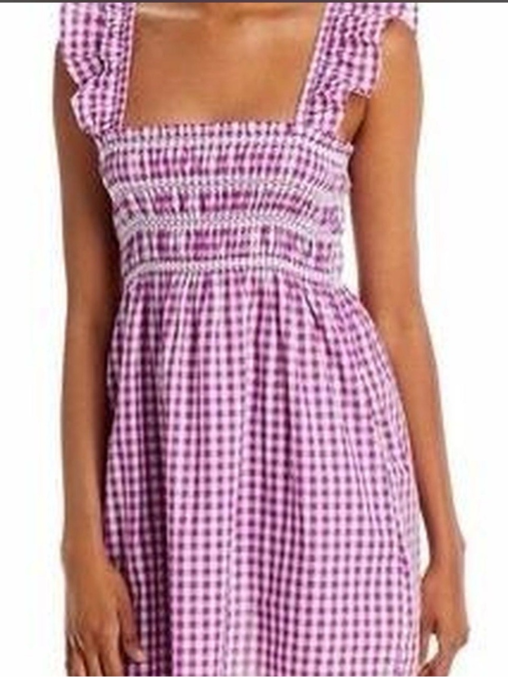 French Connection Pink Gingham Smocked Mini Dress